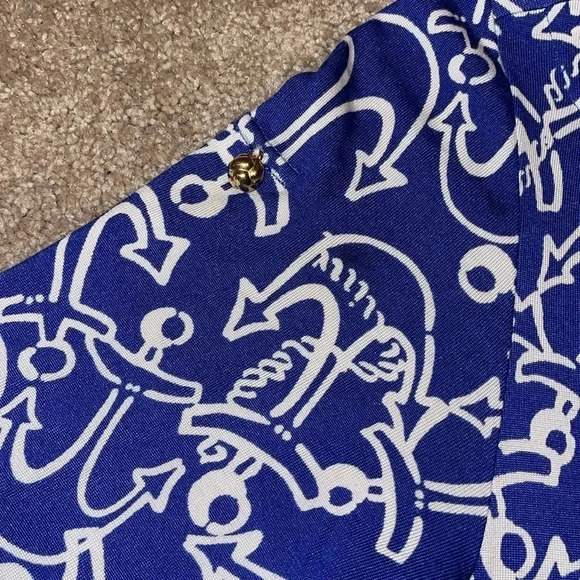 Lilly Pulitzer Nautical Anchor Blue Mini  Dress Drawstring Waist Size XS.  N - Picture 4 of 7